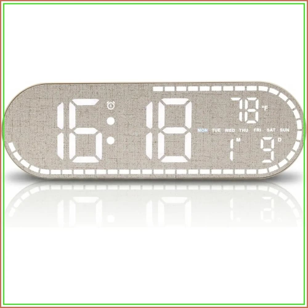 Faux Linen LED Digital Wall Clock Large Display, Plug-in Digital Clock with Temp, 5 Level Brightness, Timer, Alarm Clocks for Bedrooms, Living Room, Kitchen, Gift for Elderly
