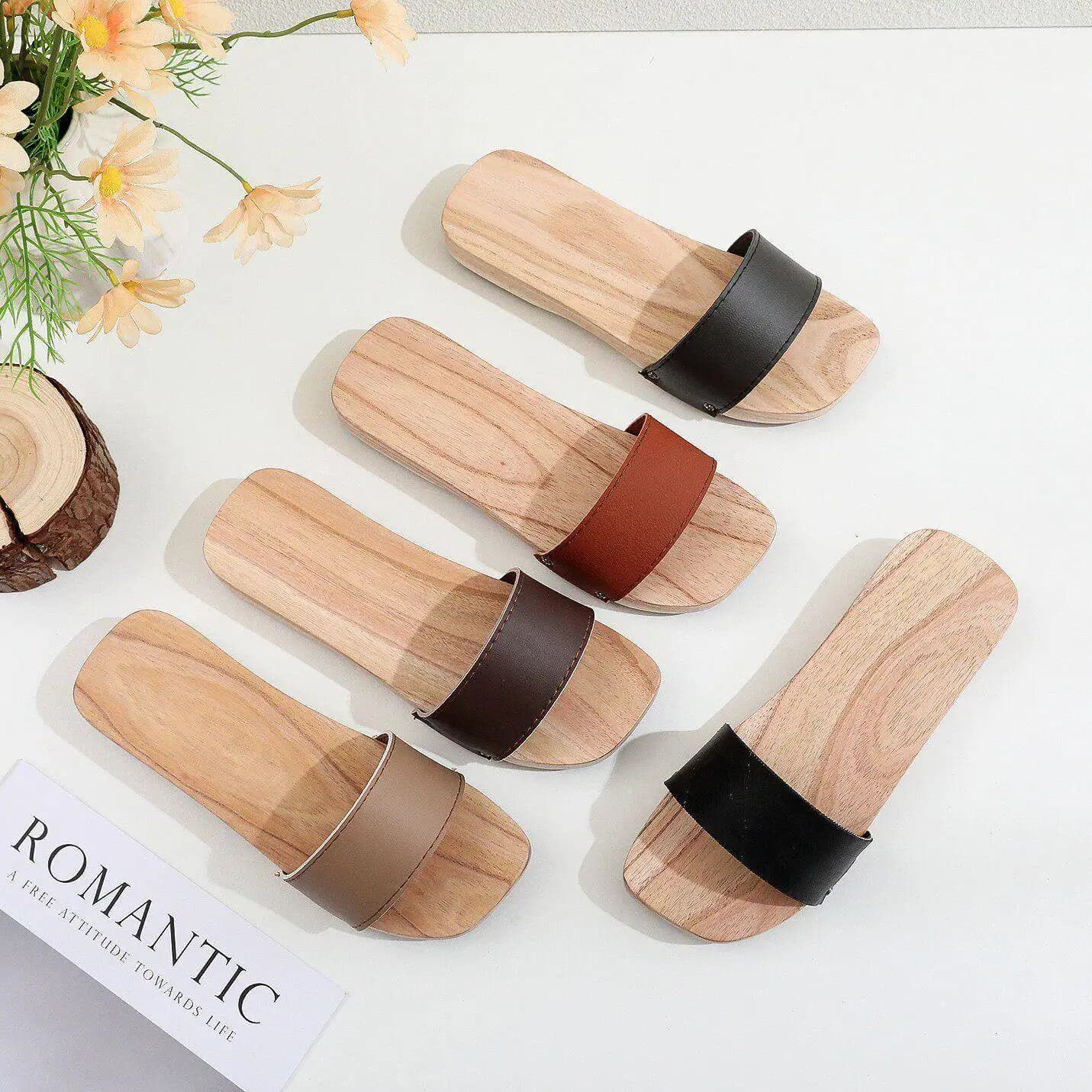 Couple's Wooden Slippers Indoor Bathroom Slip-resistant Summer Cool Bottom Women's Model Comfortable Home Shoes Cotton Slippers