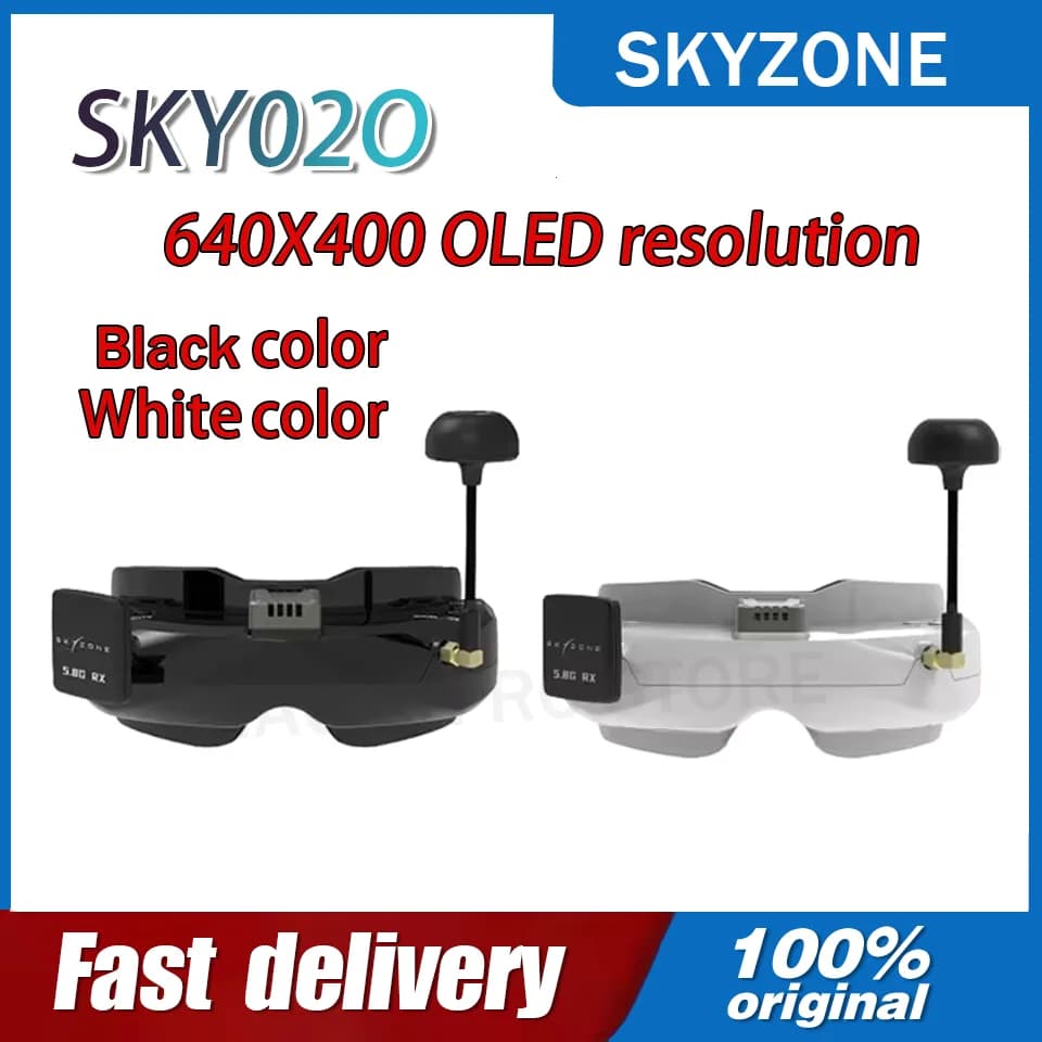 SKYZONE SKY02O OLED 5.8GHz 2S-6S FPV Glasses with Patch and Integrated Omni antenna, Headtracker DVR 640*400 for FPV Racing drones