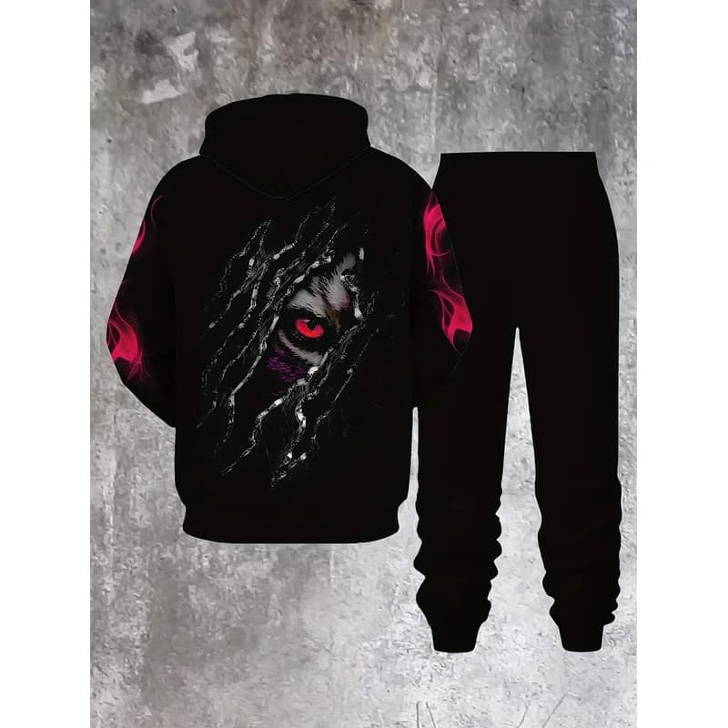 Men'S 3D Tiger Pattern Sports Set 2-Piece Set With Hoodie And Pants Spring And Autumn Casual Tiger Pattern Set