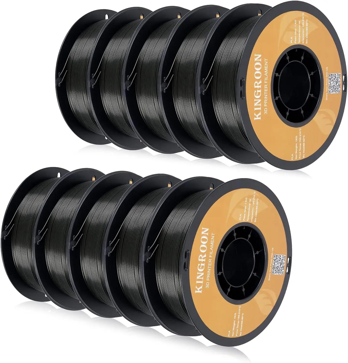 High Precision PLA Filament for 3D Printer, 10 Rolls, Precision +/-0,02mm, 1,75mm Black