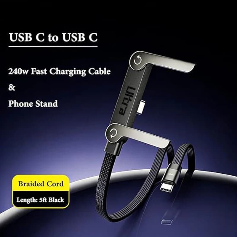 USB C cable to 240W USB C, 1.5 meter USB C charging cable with invisible support function for phone, right angle USB C cable, for iPhone