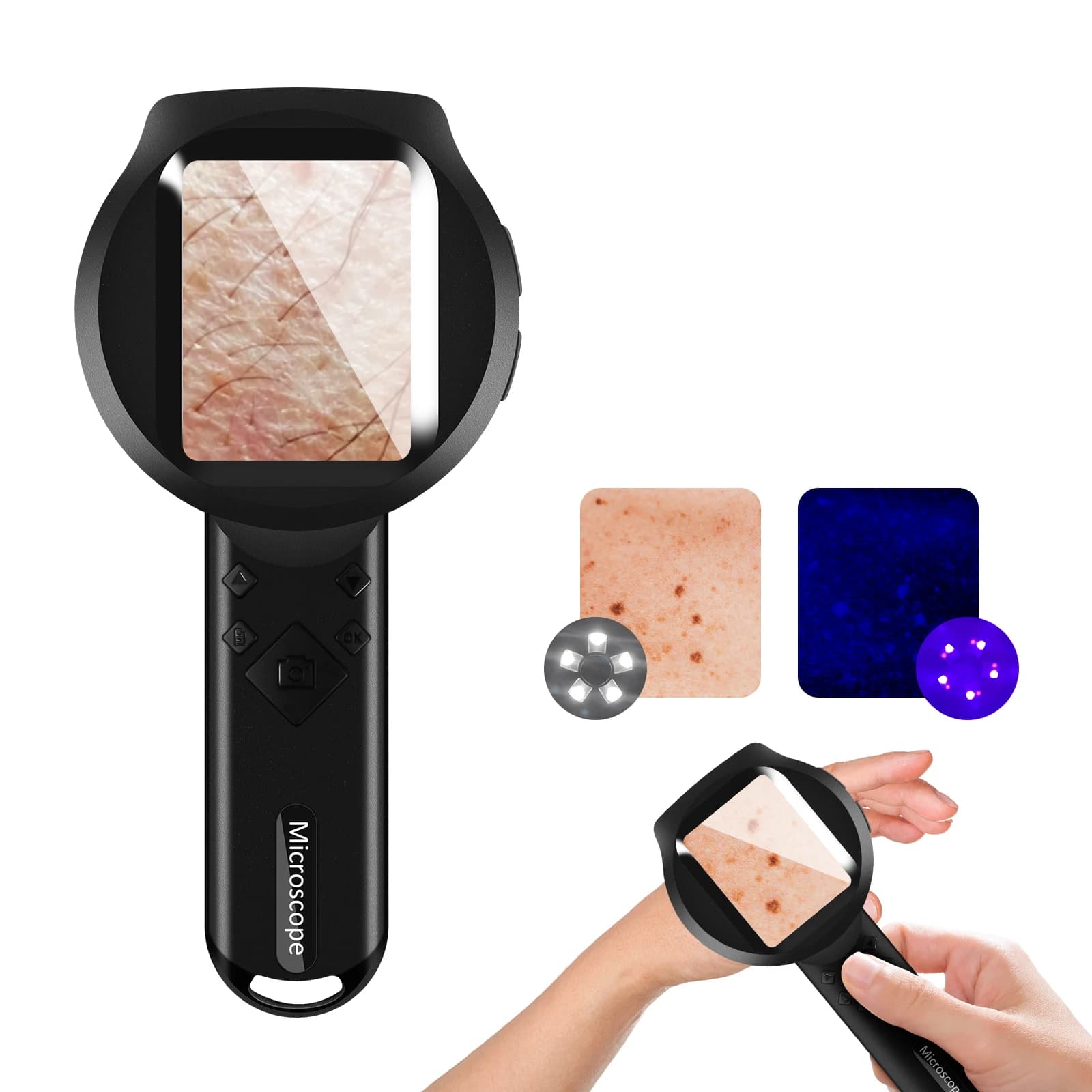 Microscopio Digitale Wireless Portatile, Telecamera d'Ispezione HD con Luce, Ingrandimento 500x, Analisi della Pelle del Viso