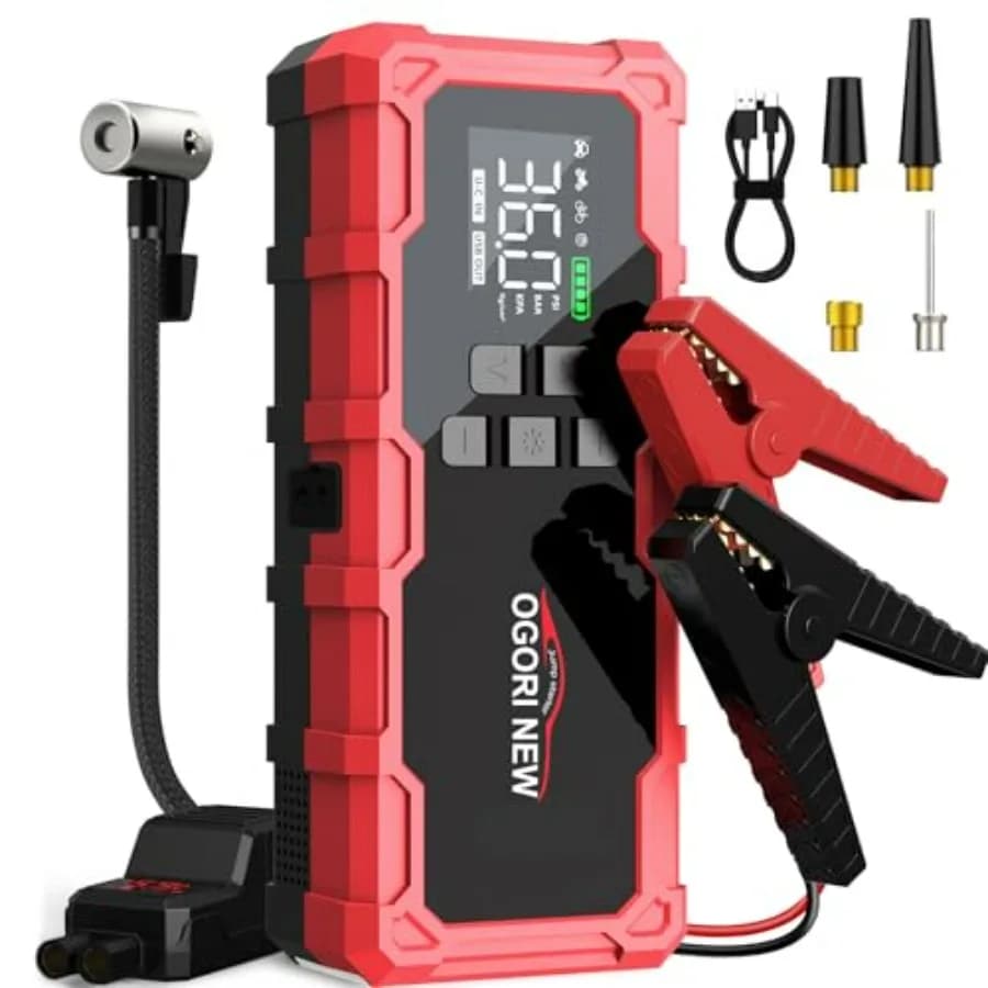 Avviatore di Emergenza 8000A con Compressore d'Aria 26800mAh 150PSI, Avviatore Portatile per Auto a Benzina/Diesel 12V Supersafe J
