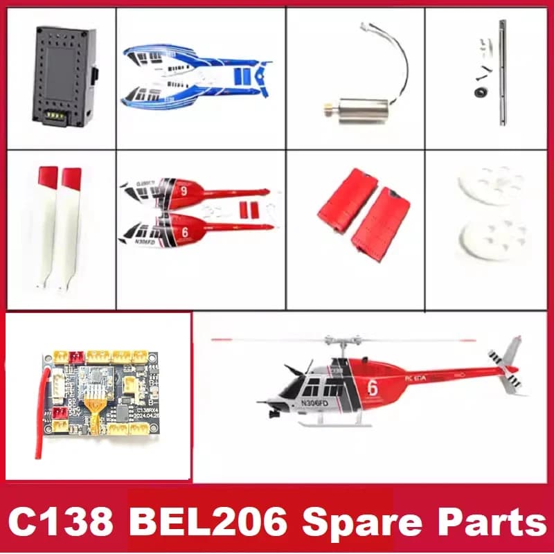 Lista Ricambi per Elicottero RC ERA C138 BEL206: Motore, Scocca, Ingranaggi, Pale, Luci, Ricevitore, Servo, Telaio, Elica