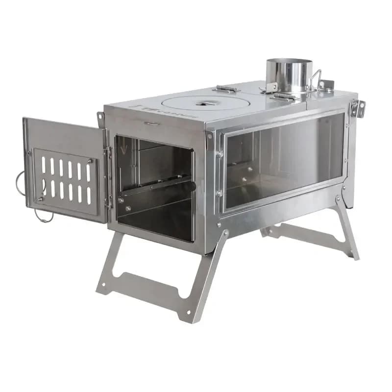 Fornello da campeggio pieghevole multifunzionale in acciaio inox (combustione secondaria + canna fumaria retrattile) - Offerta imperdibile!