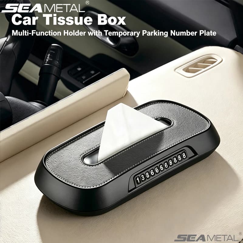 SEAMETAL Leather Car Tissue Box Phone Number Label Car Sun Visor Hanging Container Paper Towel Holder Paper Rack Storage Bag
