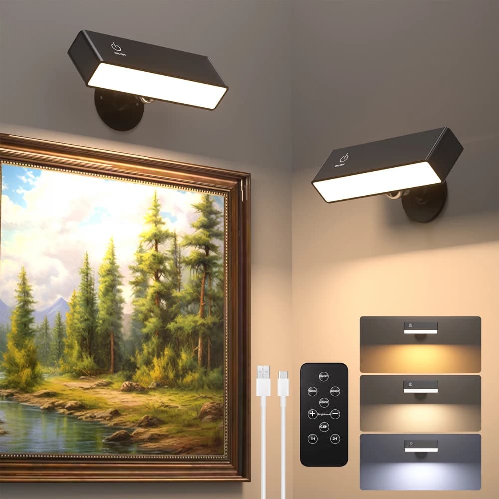 Applique da parete ricaricabili con telecomando Lampada da comodino a parete a LED girevole a 3 temperature di colore Lampada da specchio portatile con luce da lettura