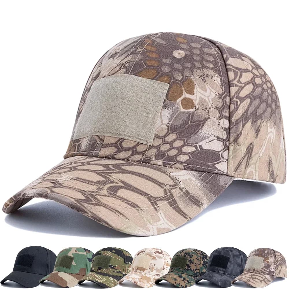 Men Camo Tactical Baseball Cap With 3 Velcro Patches Military Camouflage Hat For Outdoor Jungle Fishing Hiking