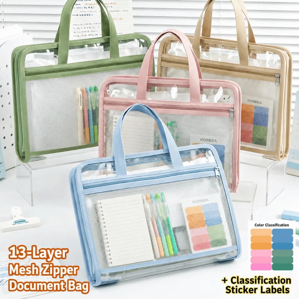 13 Pockets Expanding File Folder Transparent Large Capacity Document Bag Waterproof Handheld Document Organizer School Office