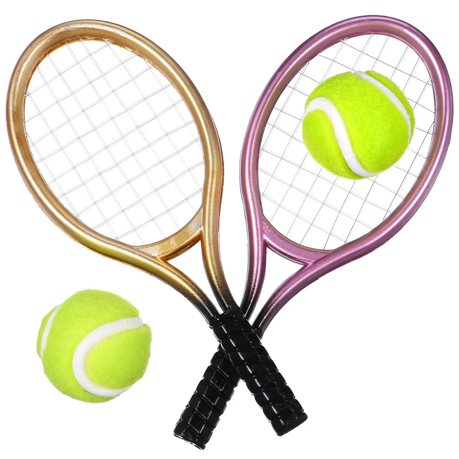 2 Set di Mini Racchette da Tennis e Palline, Dettagliati e Lisci, per Decorazioni in Miniatura, Fai-da-Te Educativo per Bambini