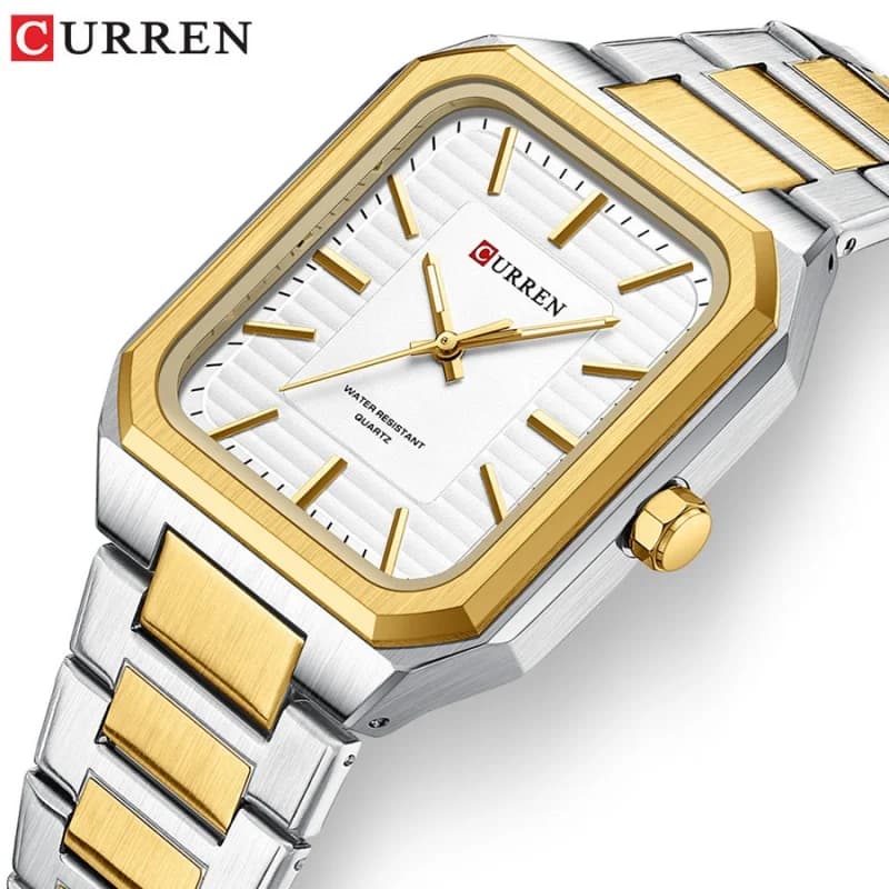 CURREN 8457 Orologio al Quarzo Minimalista da Uomo, Impermeabile, Quadrante Quadrato, Cinturino in Acciaio Inossidabile con Funzione Luminosa
