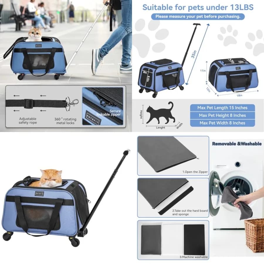 Trasportino per Animali con Ruote, Trasportino per Gatti con Manico Telescopico Approvato dalle Compagnie Aeree, Perfetto per i Viaggi