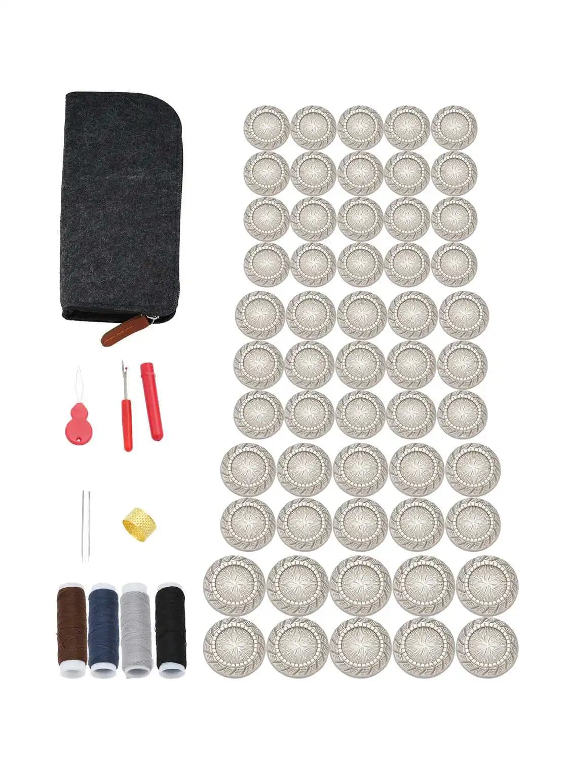 55 Pz/lotto Argento Radiante Sunburst Modello Bottoni In Metallo Kit di Riparazione Per Cucire 4 Formati per Abbigliamento FAI DA TE Cappotto Giacca Artigianale 15-23mm