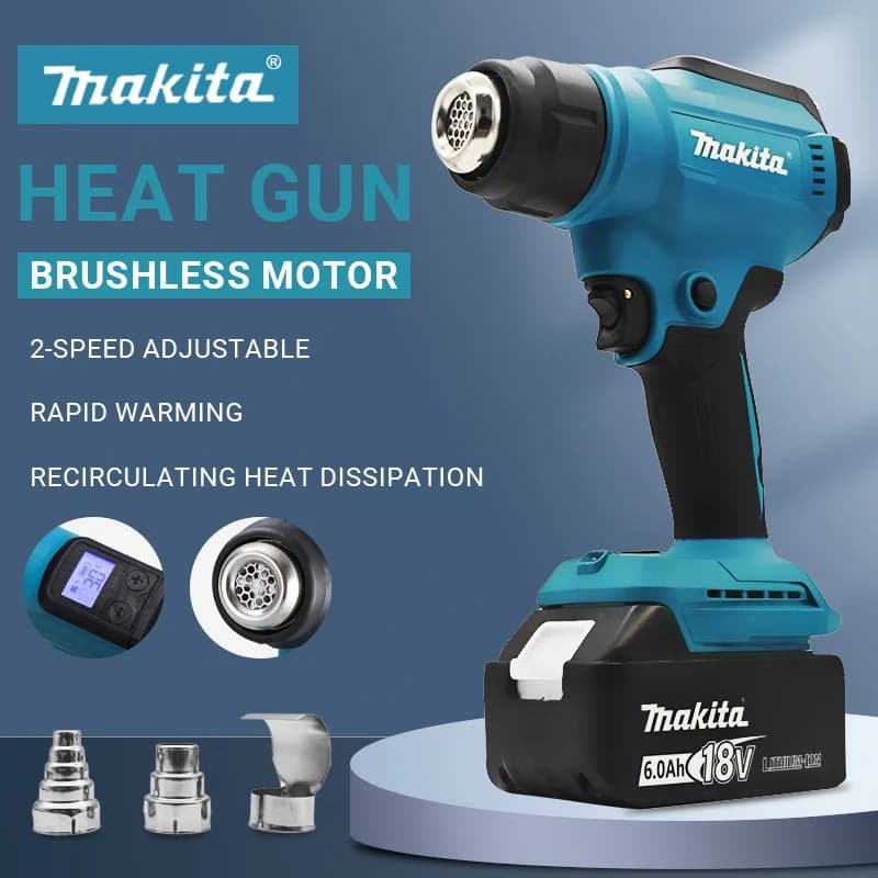 Makita 550 ° Pistola Termica a Controllo di Temperatura 18V Senza Fili con Display LED, Soffiatore Termico per Saldatura Compatibile con Batterie 18V