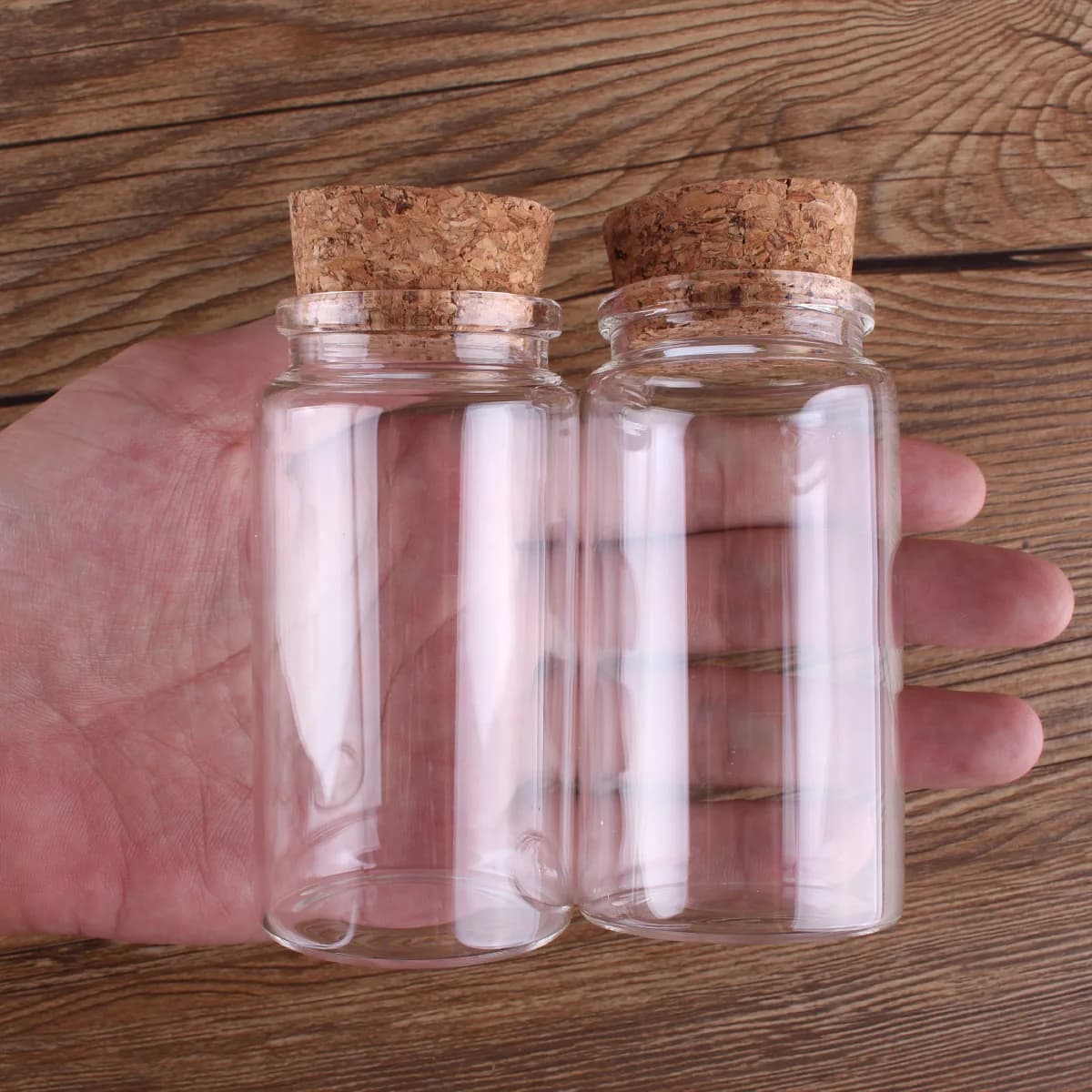 2 pezzi 120ml 47*90mm Bottiglie di caramelle di vetro con coperchi in sughero Barattoli di spezie Bottiglie dei desideri Bottiglie di stoccaggio Contenitore di pillole Artigianato fai da te