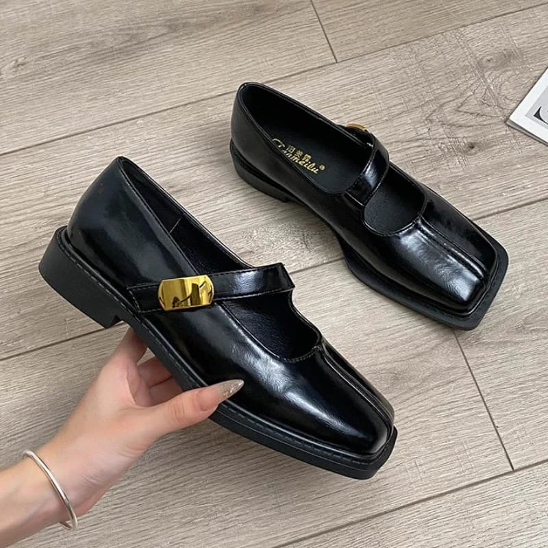 Low-style French heel shoes with square tip for women Red Retro High Quality Casual Shoes Comfortable Office Shoes Mary Jane