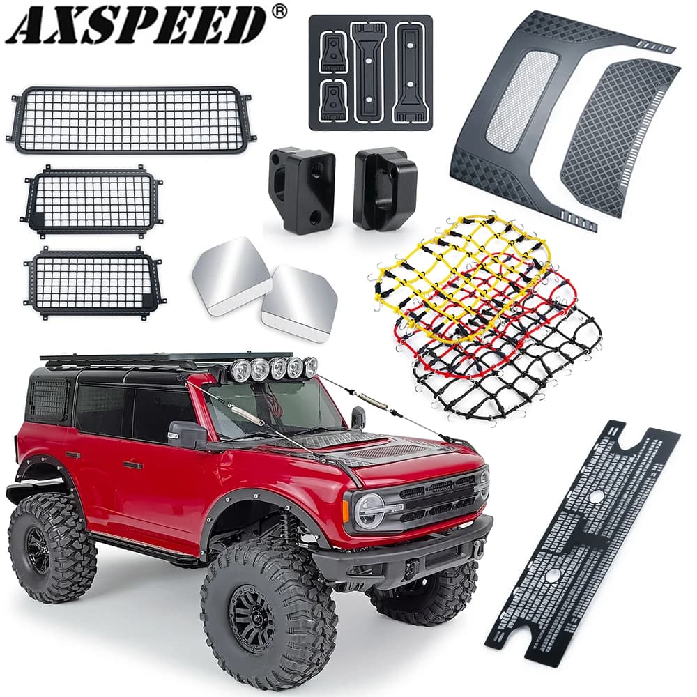AXSPEED RC Finestra di Automobile Maglia di Copertura Del Motore Copriletto Bagagli Netto Griglia di Aspirazione Aria per 1/10 TRX4 Bronco Simulato Parti di Decorazione