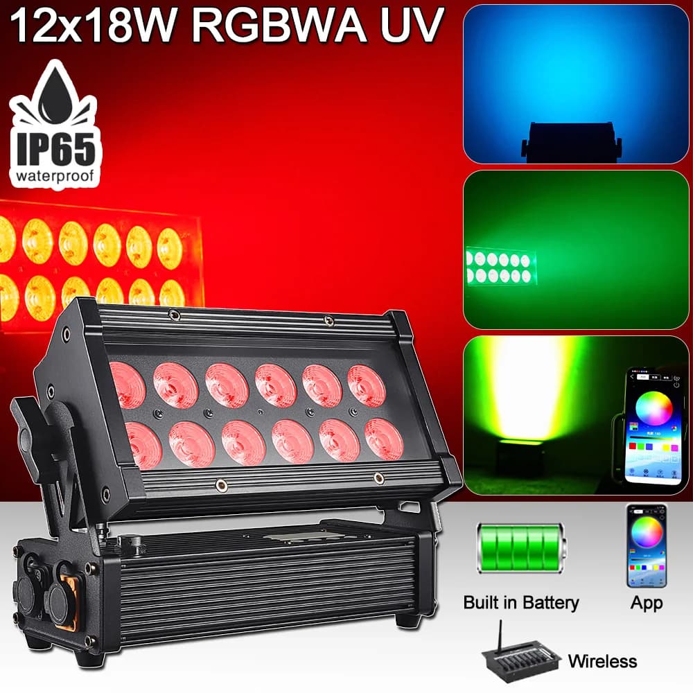 Impermeabile IP65 12x18W RGBWA UV effetto di lavaggio batteria App Wireless DMX Control proiettore Outdoor Party Park Stage Effect Light