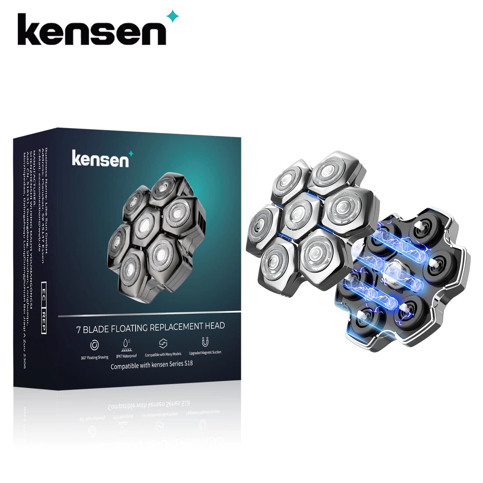 Kensen Rasoio Testa di ricambio per rasoio S18 5 in 1 Testa magnetica Galleggiante Lavabile 7D Rasoi Barba Tagliacapelli Lame di taglio