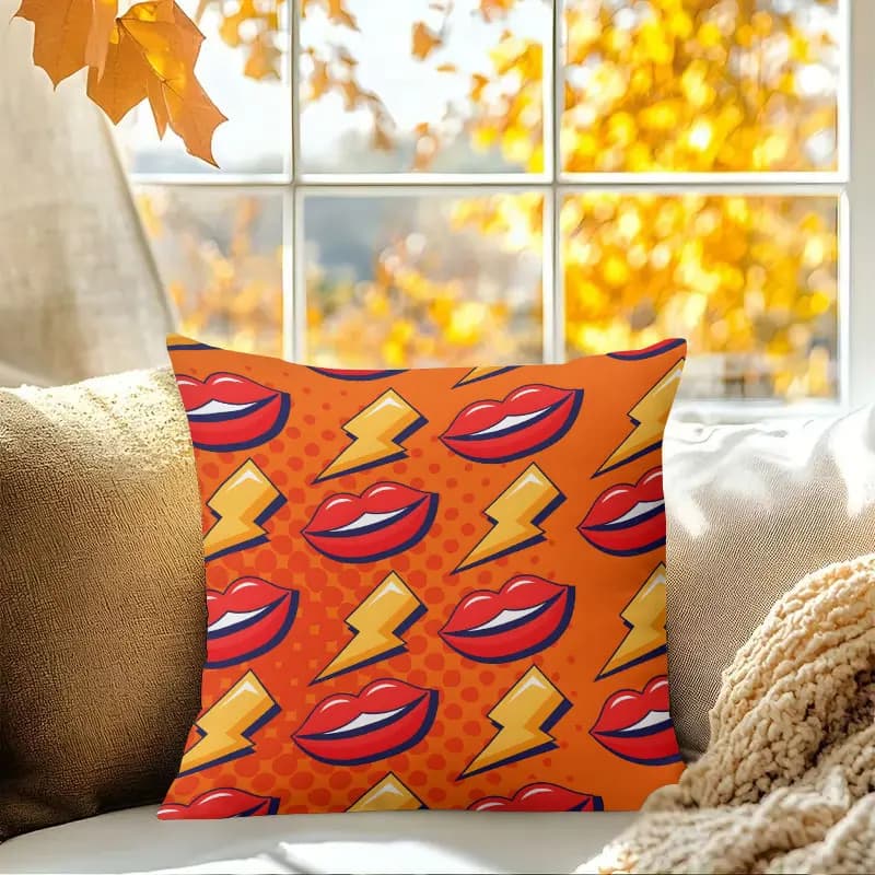 Federa per cuscino quadrata in jacquard Pop Art Lips & Bolts per divano, ufficio, cuscino lombare, federa decorativa per la casa