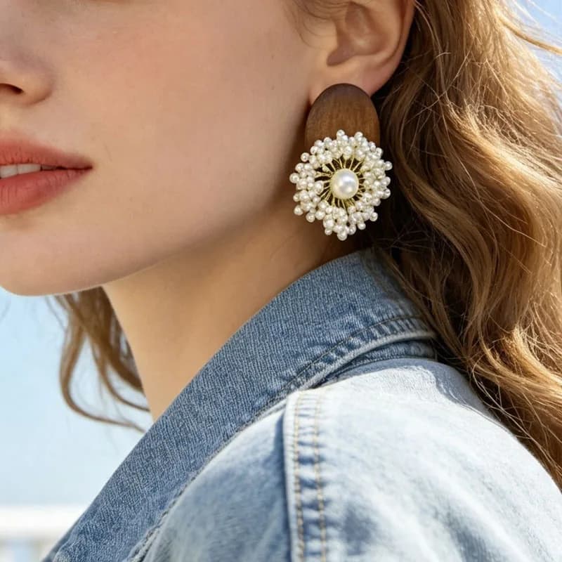 French handmade seed bead flower earrings