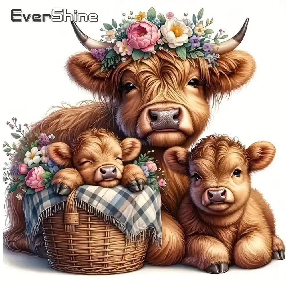 Evershine 5D DIY Diamond Mosaic Cattle Animal New Arrival Acrylic Craft Supplies Painting Cow Embroidery Handmade Hobby