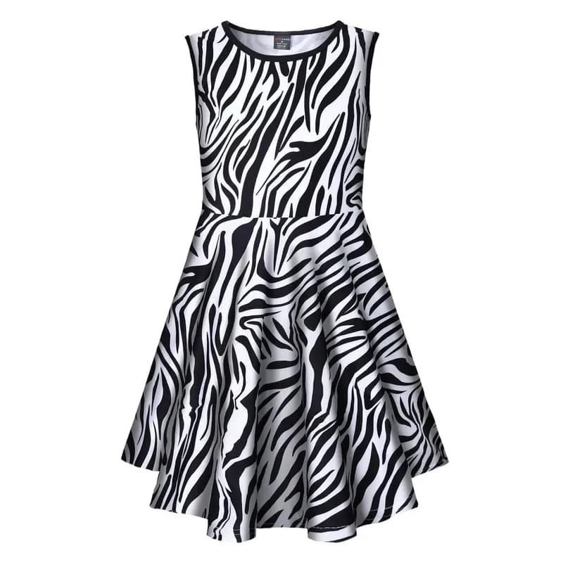 Sleeveless Casual Dress for Girls Zebra Dresses Leopard Dresses Children Printed Costumes with Animals 3D Birthday Gift for Halloween Party