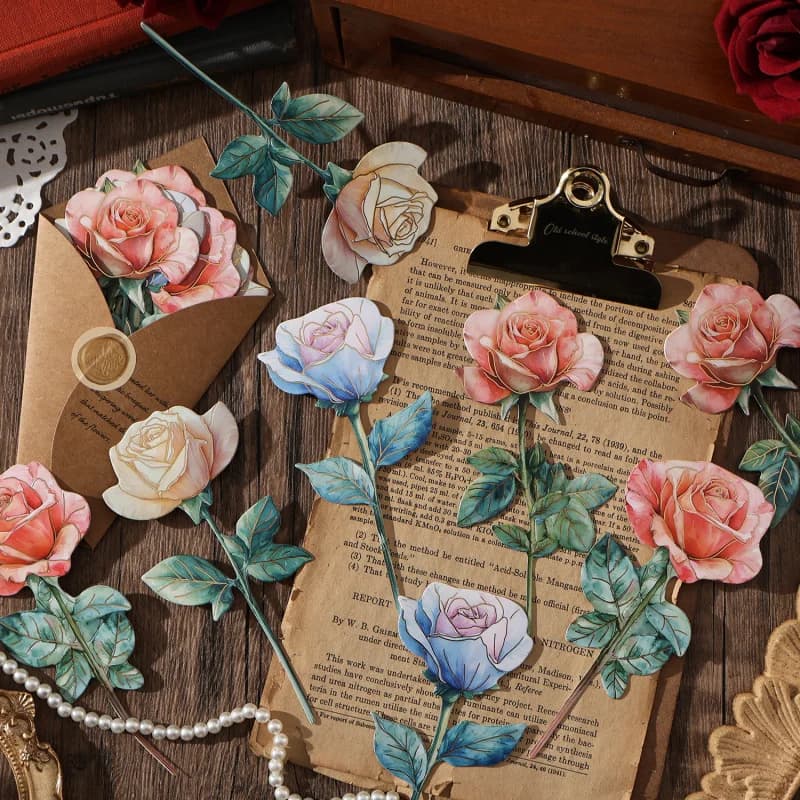 1pac/8Pcs Bronzing Flower Bouquet Bookmarks Aesthetic DIY Craft Kit for DIY Handmade Album Scrapbooking Decorative Supplies
