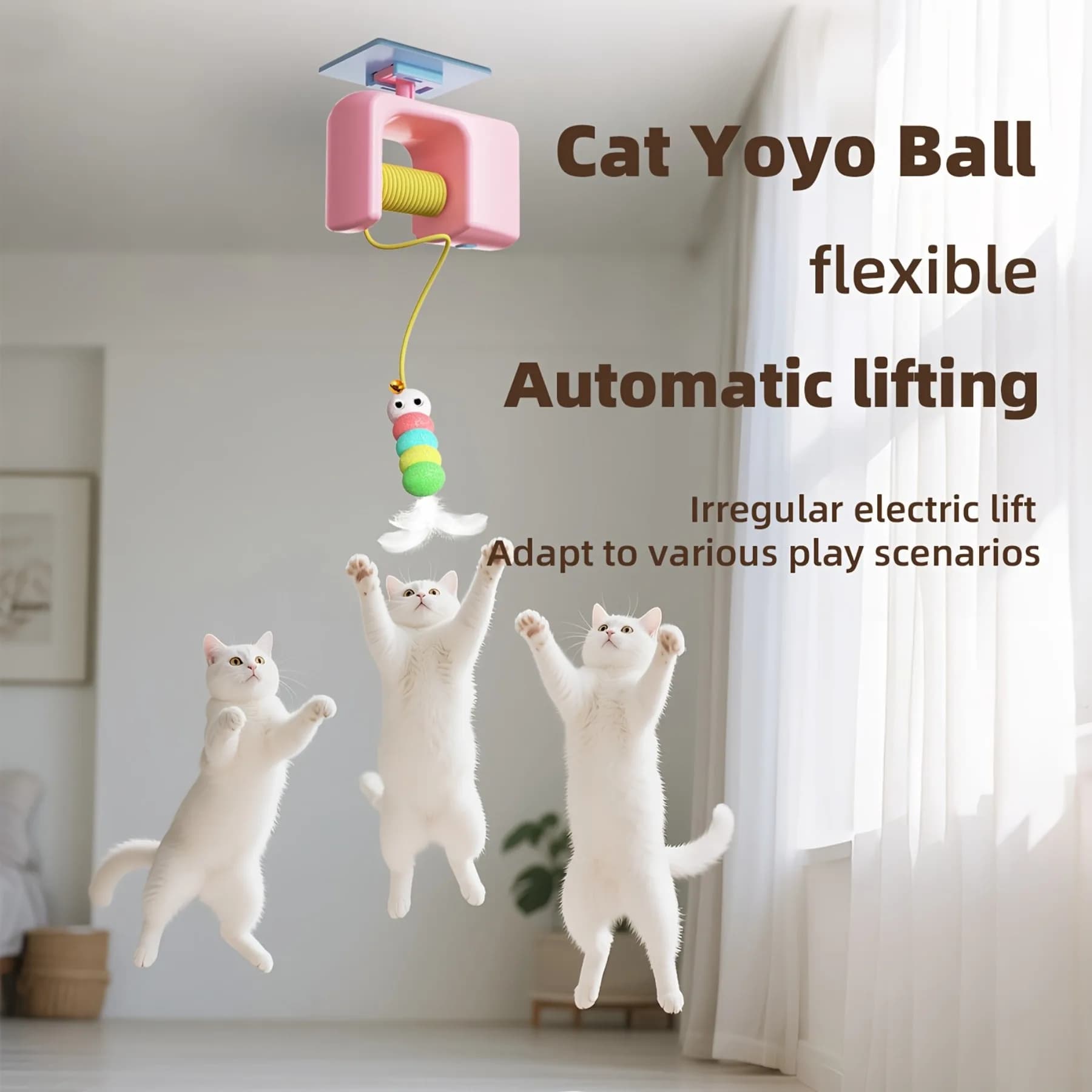 Giocattolo elettrico interattivo per stuzzicare il gatto, corda elastica, giocattolo automatico per gatti con uccelli volanti, giocattoli antistress per gatti