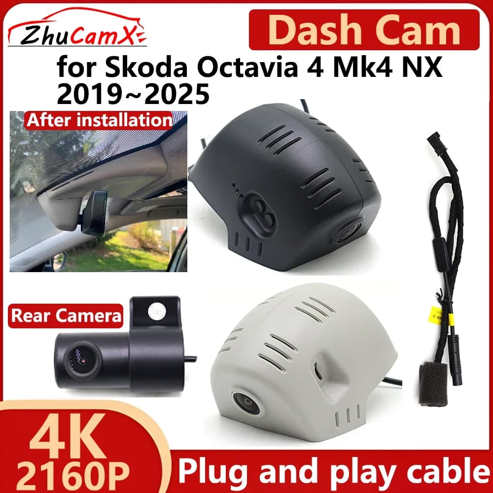 ZhuCamX for Skoda Octavia 4 Mk4 NX 2019 ~ 2025 4K UHD 2160P DVR for cars Dash Cam Camera for night vision Plug and play recorder