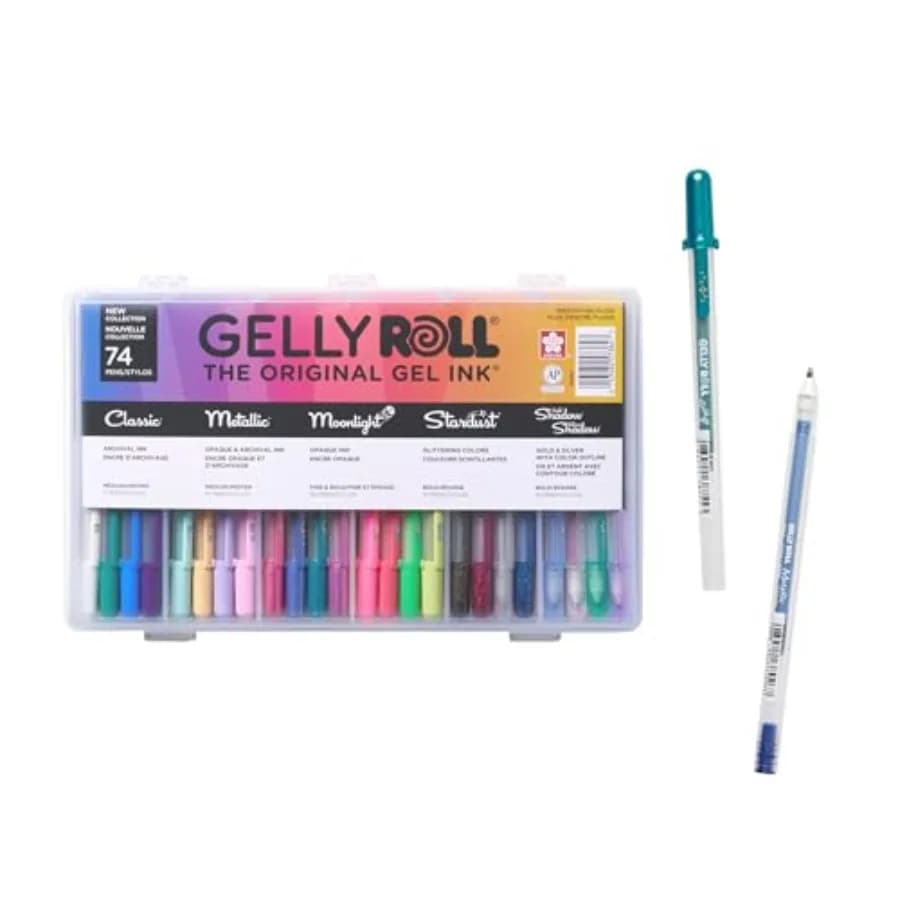 Gelly Roll Gel Pens - Gift Set - Ink Pen Set for Journaling, Art, Calligraphy, or Drawing - Assorted Point Sizes with Storage C