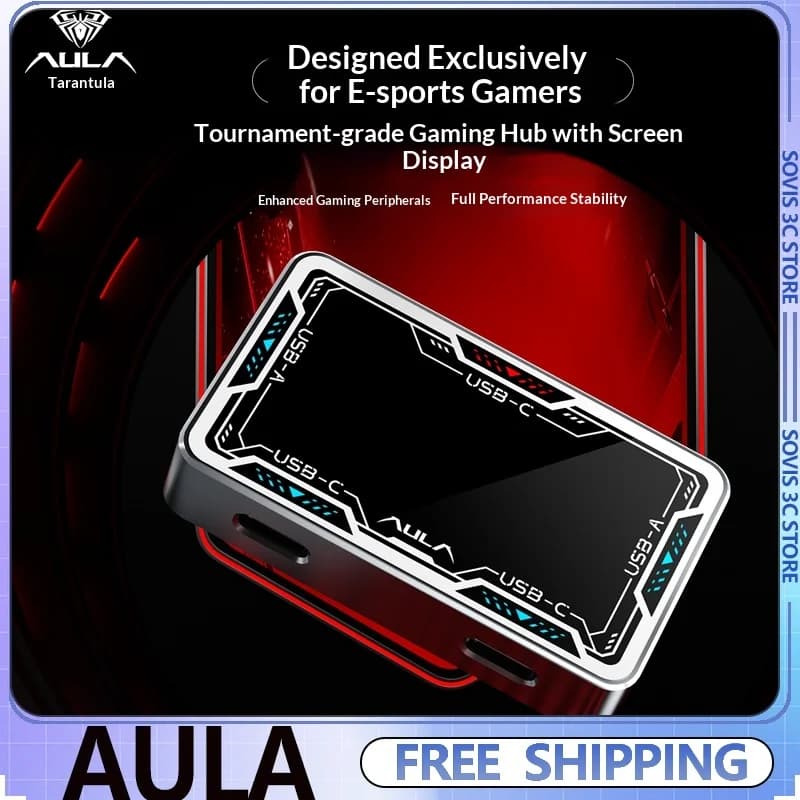 AULA USB Hub 8K Desktop Docking Station USB2.0HighSpeed Multi-Port Data Transfer Esports Gaming Laptop Hub With Display Screen