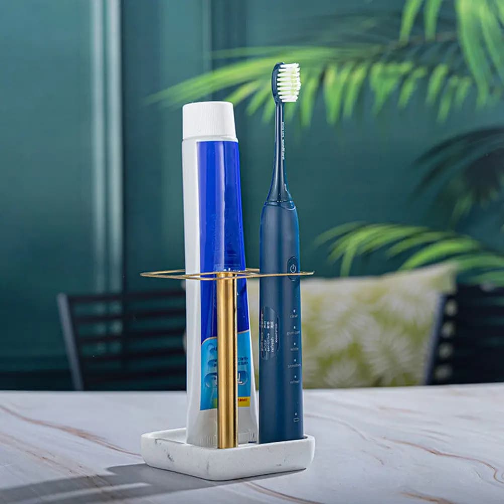 Portaspazzolino da Bagno in Acciaio Inossidabile con Base in Resina, Robusto Porta Dentifricio, Supporto per Pennelli da Trucco, Organizer da Scrivania