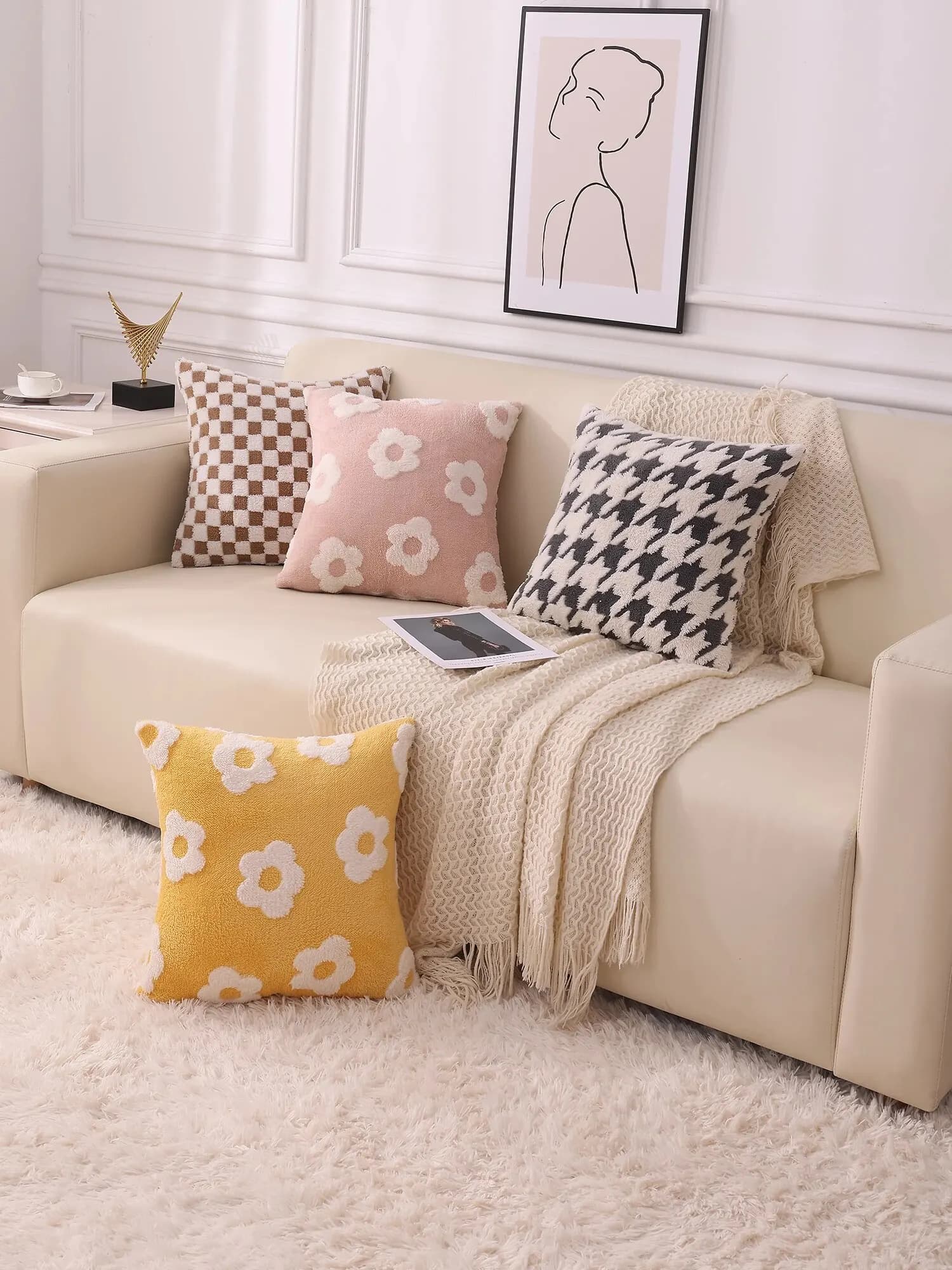 1PCS Flower Pillowcase Light Luxury Pillowcase BackrestCushion Couple Pillow Living Room Sofa Pillow Bed Headrest Pillowcase