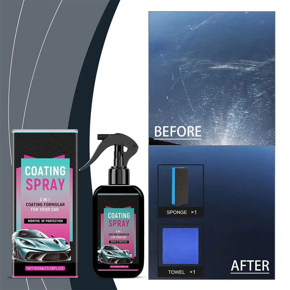 Spray per rivestimento per auto Agente di rivestimento per vetro idrofobico per auto Lavaggio senza acqua Ristrutturazione per auto Spray lucidante per ceretta schiarente