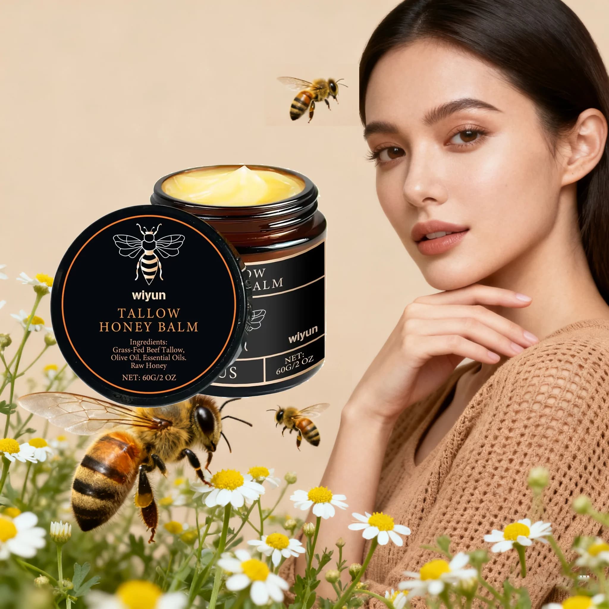 Tallow Honey balm Bright Hydrating Skin Enhacne Elasticity Improves opacity Dissolvency Thin Lines Shaving Face Body Moisturizing Cream