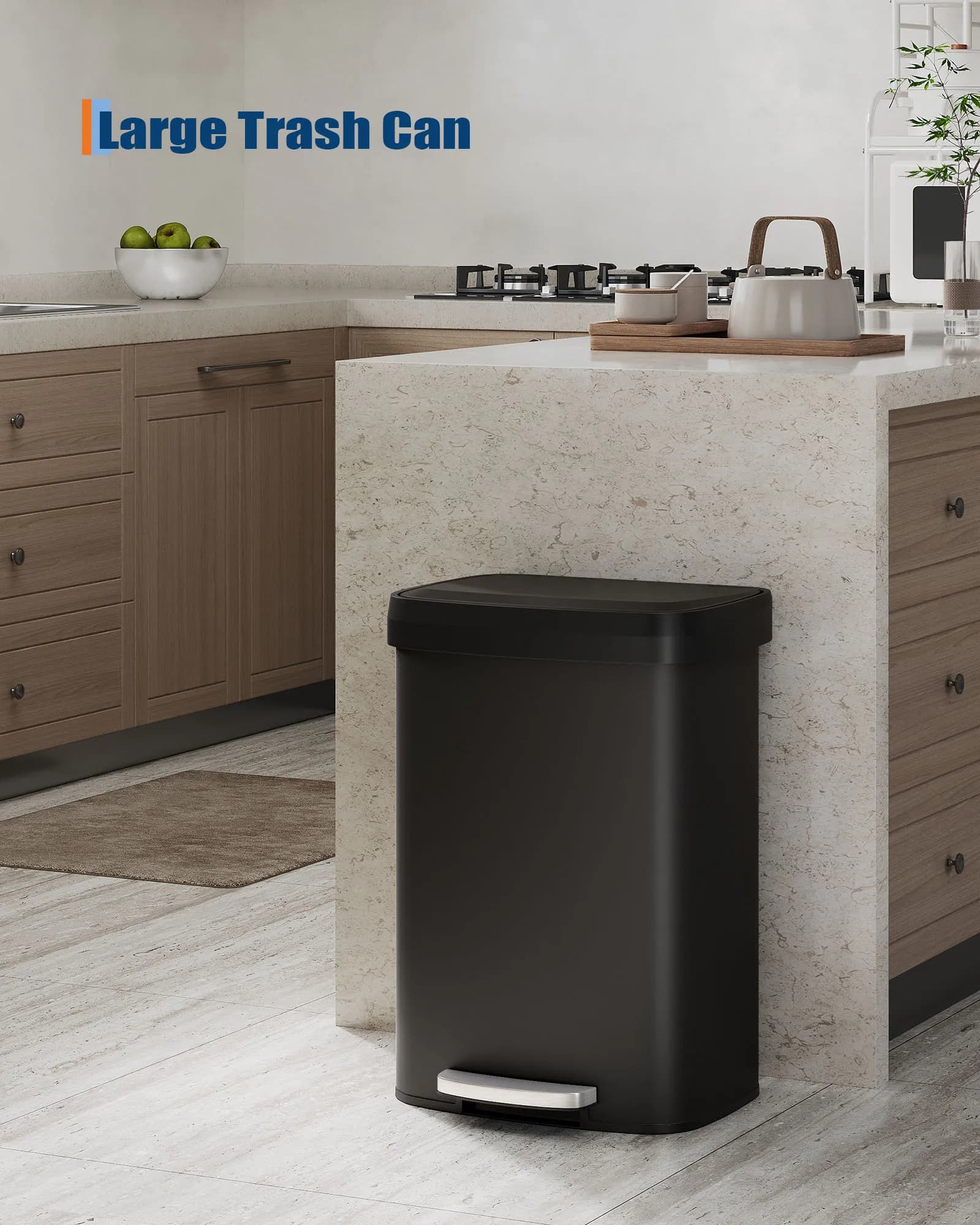 Cestino per Rifiuti da Cucina in Acciaio Inox 50L/60L con Pedale, Secchio Interno Rimovibile, Bidone per Riciclaggio per Casa, Cucina, Bagno