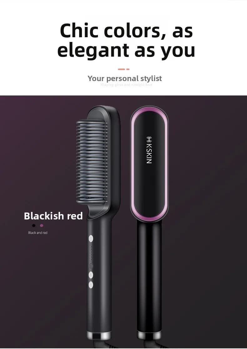 Pettine per capelli lisci e arricciati 2-in-1, senza danni ai capelli, stiracapelli senza sforzo, pettine con chiusura interna