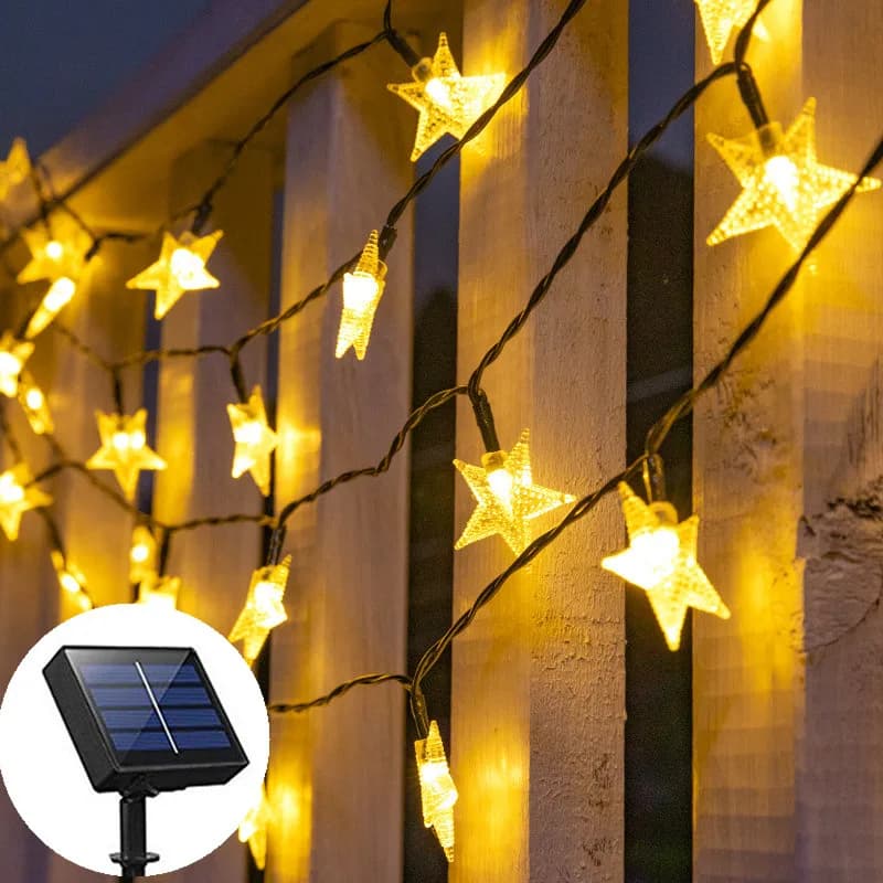 Luci a Stringa LED Solari a Forma di Stella, 8 Modalità di Illuminazione per Esterni, Decorazione per Giardino, Albero di Natale, Matrimoni, Feste, Cortili e Strade