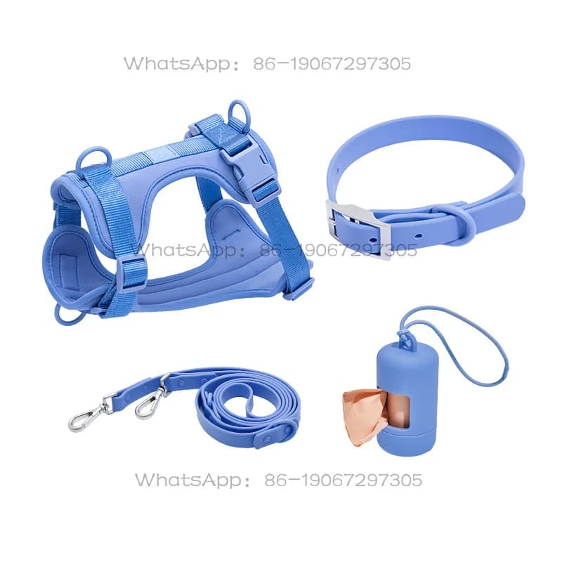 Set di Collare e Guinzaglio per Cani in PVC Impermeabile di Lusso, Set di Imbracatura Regolabile in Neoprene Personalizzato con Dispenser per Sacchetti Igienici