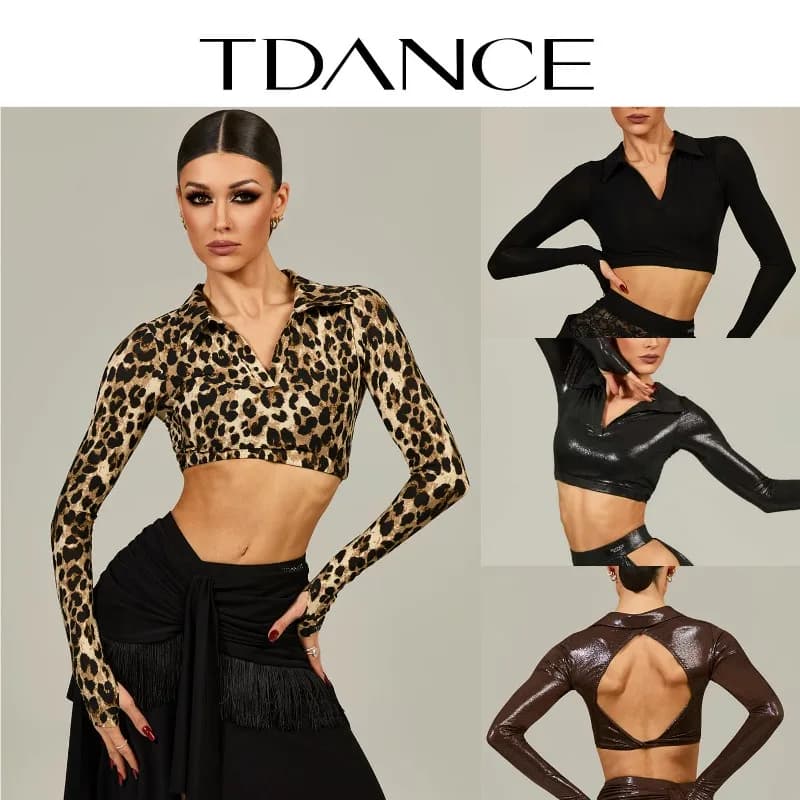 Customized TDANCE Women's Latin [Short Collar Hollow Top] Daily Practice Clothes Performance Dress GL-234