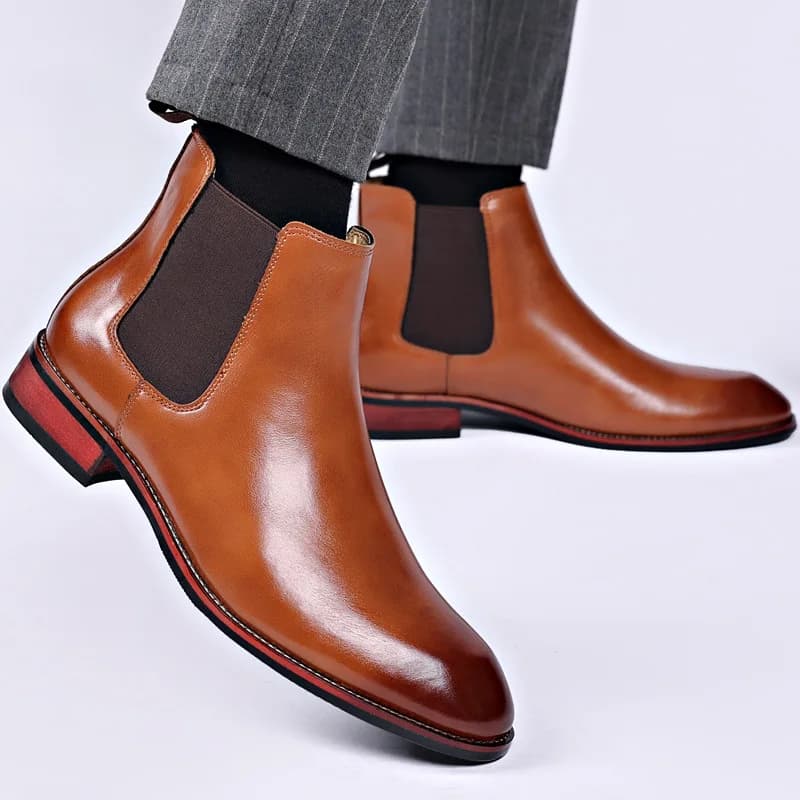 Chelsea boots men's autumn breathable pointed short boots British style high top leather shoes