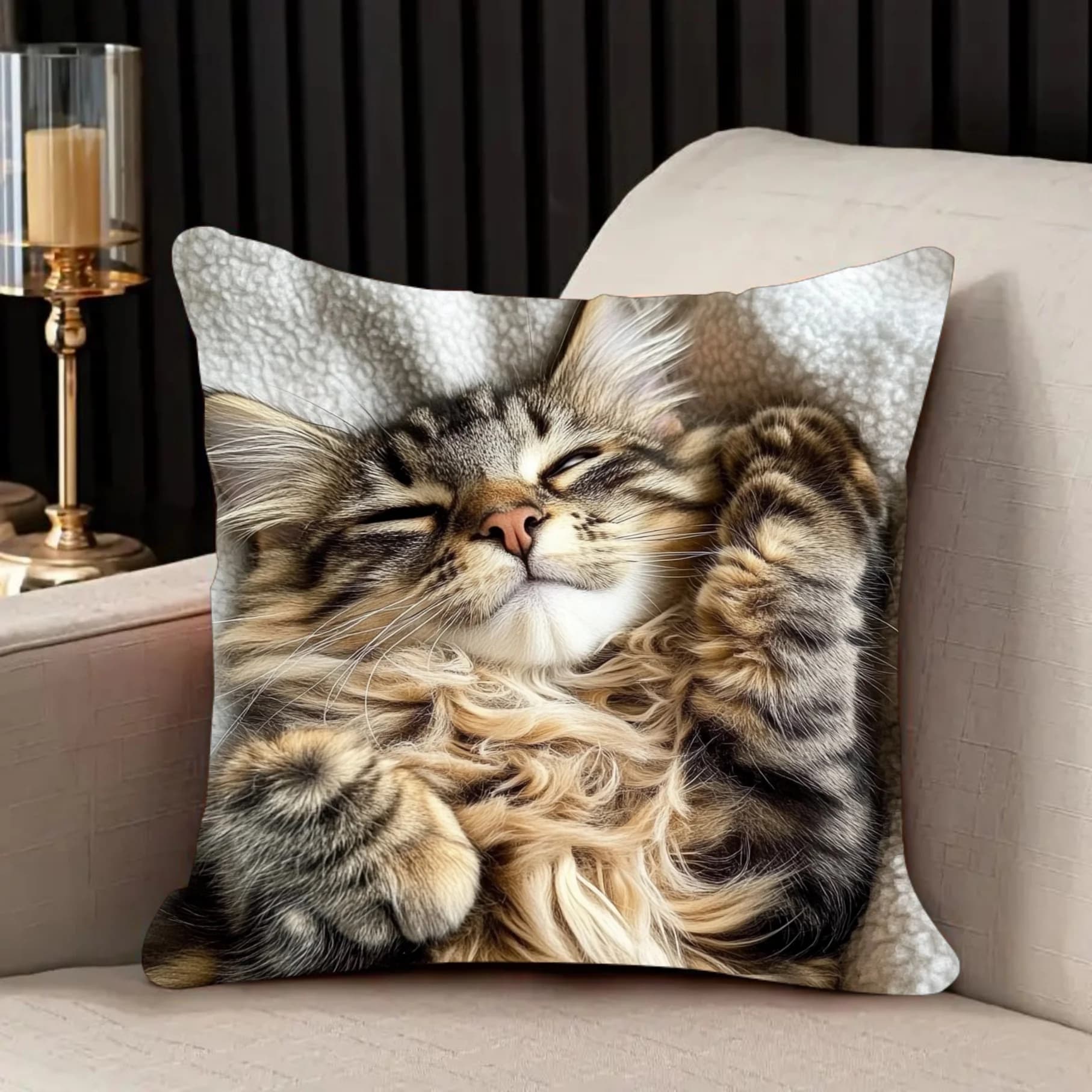 Cute Sleeping Cat Print Pillowcase Throw Cushion Cover for Pet Lovers Cozy Decorative Home Accent Gift Square Pillow Case Decor