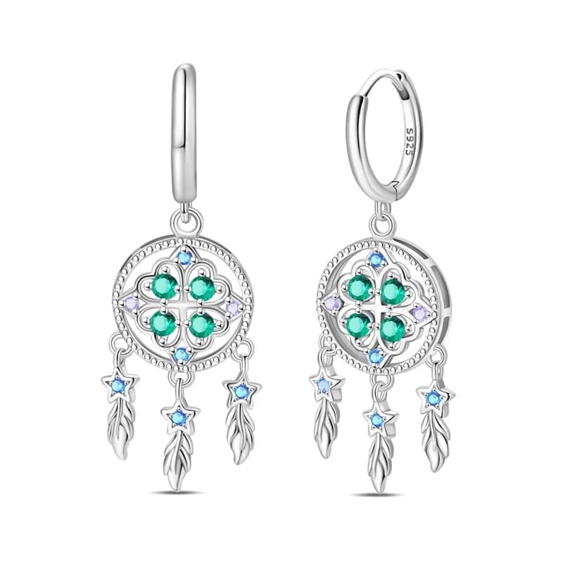 Original 925 Sterling Silver Lucky Dream Catcher Earrings Sparkling CZ Zircon For Women Birthday Pretty Jewelry Gifts