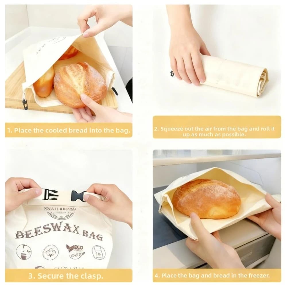 Reusable Beeswax Bread Bags Beeswax Coated Lock Closure Fresh-Keeping Bread Bags Cotton Fabric 43*33cm Bread Storage Bags