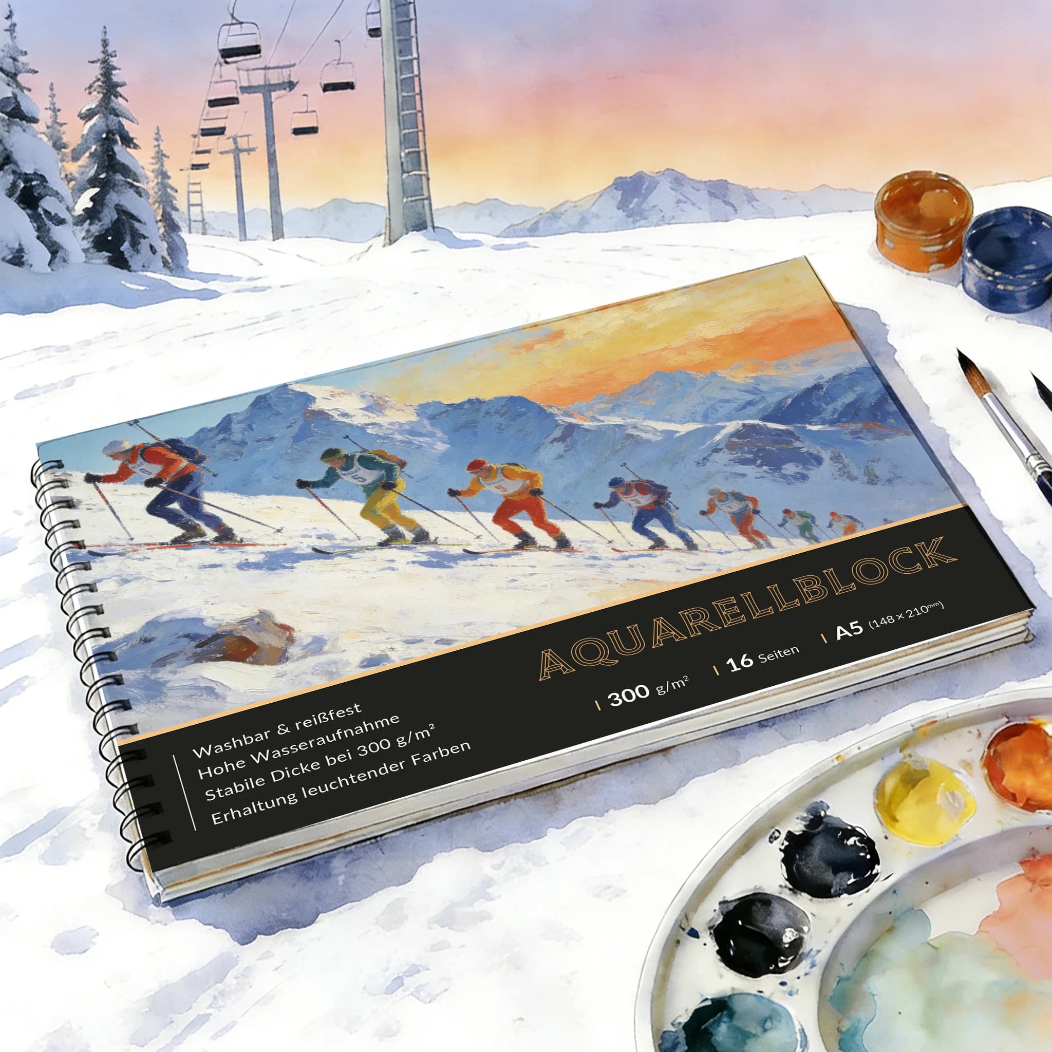 A5Spiral Bound Watercolor Sketchbook, 300gsm Heavyweight Acid-Free Art Paper Pad, 16 Sheets Cold Press Watercolor Paper for Wat