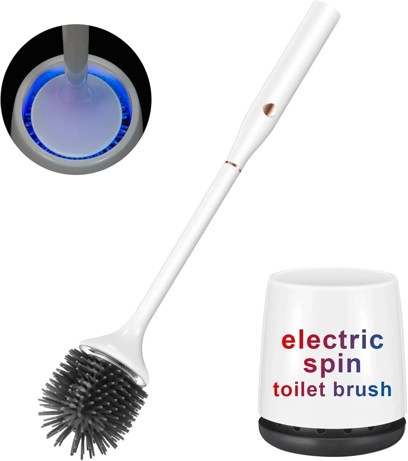 Rechargeable Electric Toilet Brush, 300 RPM, Silicone, Wall-Mounted Holder