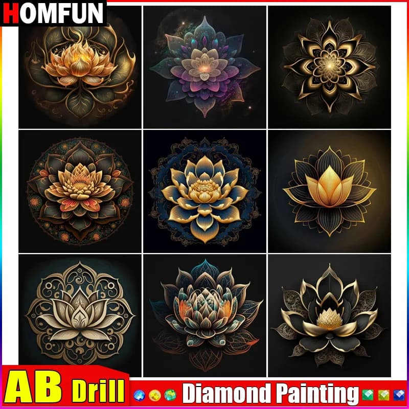 HOMFUN AB 5D Diamante Modello Strass Ricamo Pittura Diamante Fai Da Te Punto Croce "Paesaggio Fiori" Diamante Ricamo