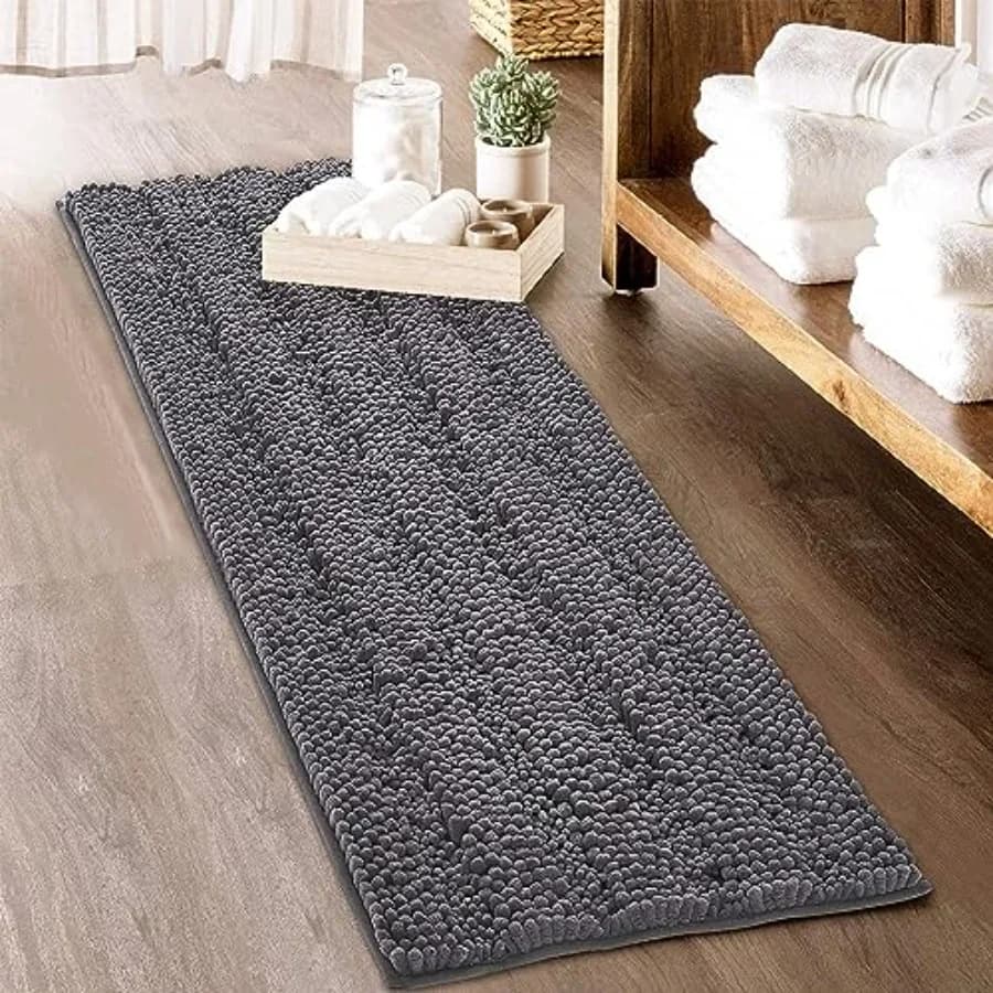 Grey bath mats - Soft and large bath mats 60" x 24" Rustic style, absorbent, for shower and toilet